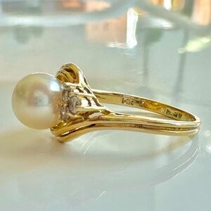 SOLD on alternate platform 14K Diamond & Freshwater Pearl Ring Size 8